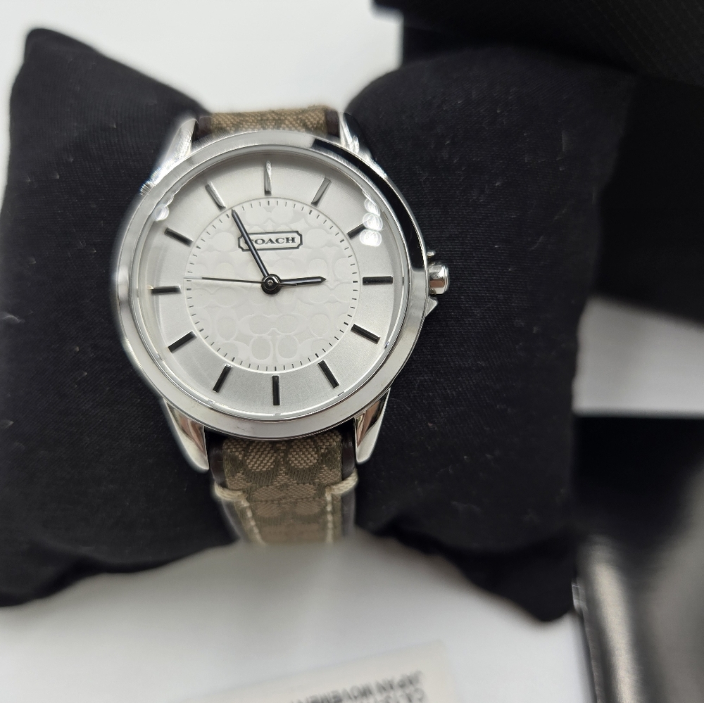 Coach Women's Silver Dial Watch with Signature Brown Strap - Picture 2 of 7